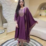 Elegant Roman Silk 3-Piece Anarkali Suit Set | Embroidered Gown with Dupatta & Pant | Full Stitched | Party Wear - Purple