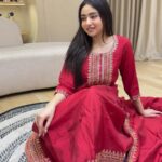 Elegant Roman Silk 3-Piece Anarkali Suit Set | Embroidered Gown with Dupatta & Pant | Full Stitched | Party Wear - Red