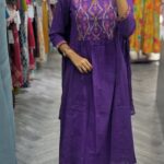 Elegant Kashmiri Embroidered Cotton Kurti Set with Malmal Dupatta | Summer Wear Collection - Purple