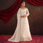 Heavy Embroidered Fox Georgette Gown with Pant & Dupatta Set | Fully Stitched Partywear - White