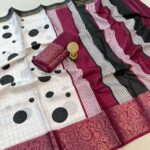 Soft Dola Silk Bandhani Saree with Jacquard Border - maroon