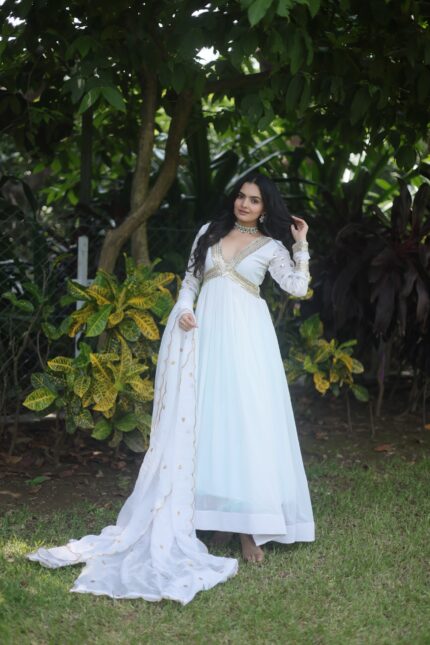 Premium Embroidered Alia Cut Gown with Cutwork Dupatta Set