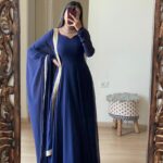 Elegant Fox Georgette Gown with Matching Dupatta | Super Hit Collection - Navy Blue