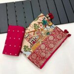 Elegant Pure Dola Silk Saree with Pichwai Kalamkari Design & Bandhani Pallu - Red