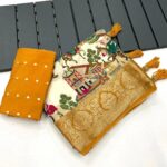 Elegant Pure Dola Silk Saree with Pichwai Kalamkari Design & Bandhani Pallu - Yellow