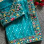 Shringar Bandhej Georgette Saree with Minakari Multi-Sequence Border - Sky Blue