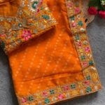Shringar Bandhej Georgette Saree with Minakari Multi-Sequence Border - Orange