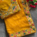 Shringar Bandhej Georgette Saree with Minakari Multi-Sequence Border - Mustard Yellow