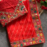 Shringar Bandhej Georgette Saree with Minakari Multi-Sequence Border - Red