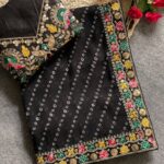 Shringar Bandhej Georgette Saree with Minakari Multi-Sequence Border - Black