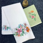 Plain Linen Digital Print Saree with Matching Blouse - White