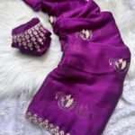 Pure soft Rangoli saree with  embroidery work saree c pallu with running embroidery blouse - Blue