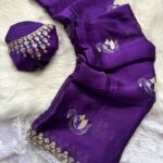 Pure soft Rangoli saree with  embroidery work saree c pallu with running embroidery blouse - Beige