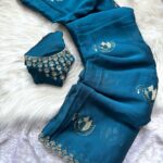 Pure soft Rangoli saree with  embroidery work saree c pallu with running embroidery blouse - maroon