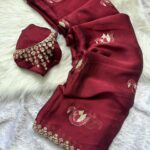 Pure soft Rangoli saree with  embroidery work saree c pallu with running embroidery blouse - Red