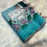 Pure Chanderi Cotton Saree adorned with a stunning Kalamkari digital print - Sky Blue