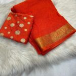 Elegant Pure Viscose Chinnon Saree with Jacquard Border & Designer Blouse - Red