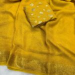 Elegant Pure Viscose Chinnon Saree with Jacquard Border & Designer Blouse - Yellow