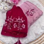Luxury Jimmy Choo Satin Saree with Intricate Khatli Handwork & Arco Border - Pink