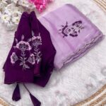 Luxury Jimmy Choo Satin Saree with Intricate Khatli Handwork & Arco Border - Purple