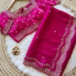 Elegant Pure Soft Zimmy Choo Silk Saree with Embroidery, Sequin Work & Arco Borders - Red