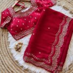 Elegant Pure Soft Zimmy Choo Silk Saree with Embroidery, Sequin Work & Arco Borders - maroon