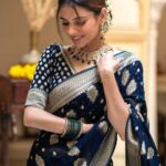 Elegant Banarasi Soft Silk Saree - Navy Blue