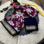 Heavy Viscose Saree with Jacquard Border and Matching Blouse - Purple