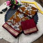Heavy Viscose Saree with Jacquard Border and Matching Blouse - Brown