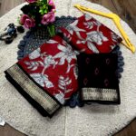 Heavy Viscose Saree with Jacquard Border and Matching Blouse - Red