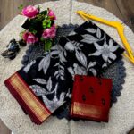 Heavy Viscose Saree with Jacquard Border and Matching Blouse - Black