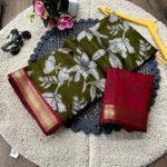 Heavy Viscose Saree with Jacquard Border and Matching Blouse - Light Neon Green