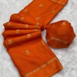 Elegant Viscose Khadi Silk Saree – Jacquard Leaf Design & Satin Border - Orange