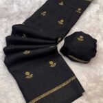 Elegant Viscose Khadi Silk Saree – Jacquard Leaf Design & Satin Border - Black