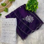 Pure Soft Jimmy Choo Silk Saree – Hand Khatli & Cutdana Embellished Elegance - Purple