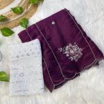 Pure Soft Jimmy Choo Silk Saree – Hand Khatli & Cutdana Embellished Elegance - WINE