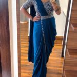 New Super Trending Ready-to-Wear Saree with Embroidery Cording Work Blouse - Navy Blue