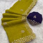 Crunchy Chiffon Crush Silk Saree With Embroidery, Moti Work - Yellow